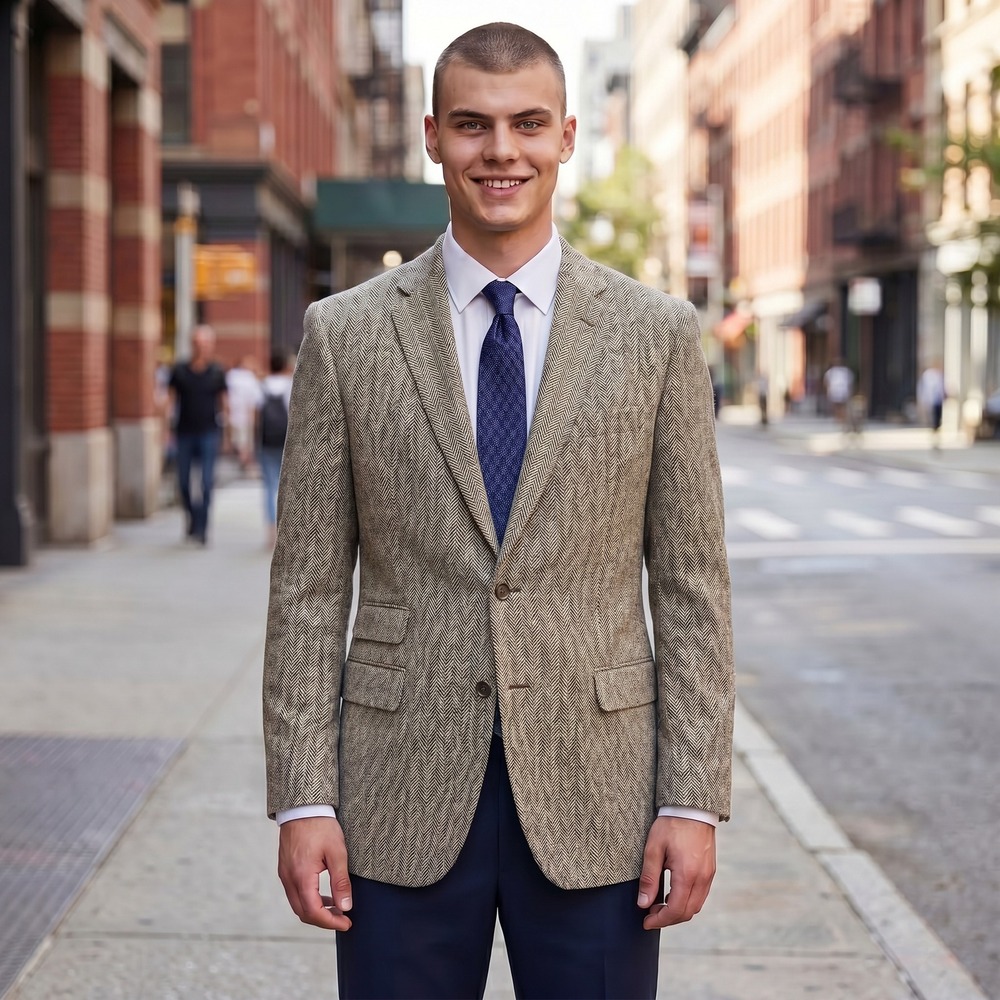 J.Crew Ludlow Blazers 40R Mens Brown Tan Herringbone Linen Blend Sport Coats